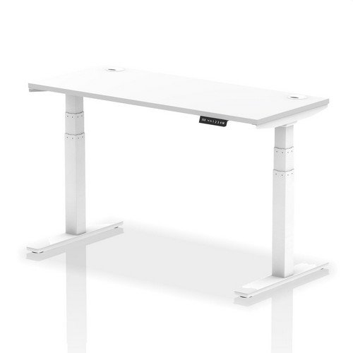 Air 1400 x 600mm Height Adjustable Office Desk White Top Cable Ports White Leg