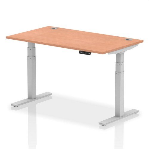 Air 1400 x 800mm Height Adjustable Office Desk Beech Top Cable Ports Silver Leg
