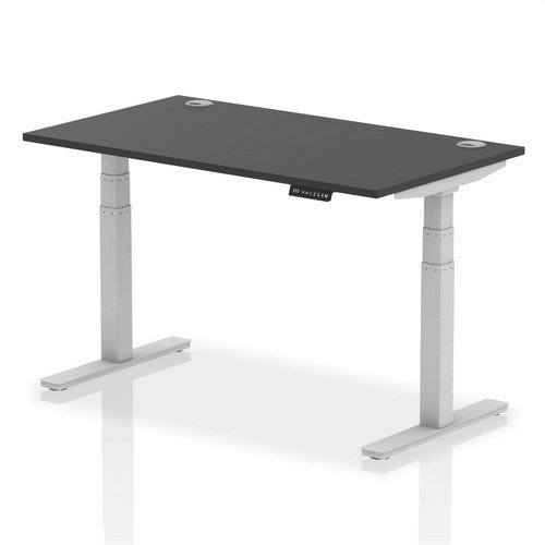 Air 1400 x 800mm Height Adjustable Office Desk Black Top Cable Ports Silver Leg