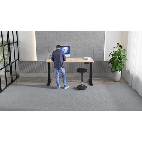 Air 1400 x 800mm Height Adjustable Office Desk Maple Top Cable Ports Black Leg