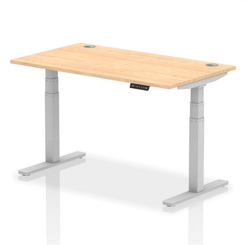 Air 1400 x 800mm Height Adjustable Office Desk Maple Top Cable Ports Silver Leg