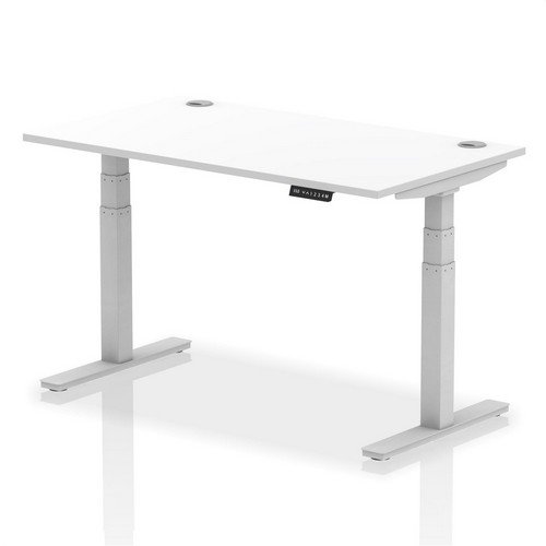 Air 1400 x 800mm Height Adjustable Office Desk White Top Cable Ports Silver Leg