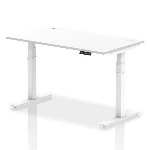Air 1400 x 800mm Height Adjustable Office Desk White Top Cable Ports White Leg