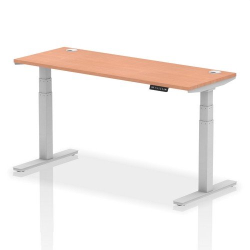 Air 1600 x 600mm Height Adjustable Office Desk Beech Top Cable Ports Silver Leg