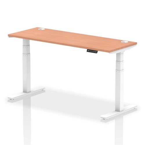 Air 1600 x 600mm Height Adjustable Office Desk Beech Top Cable Ports White Leg
