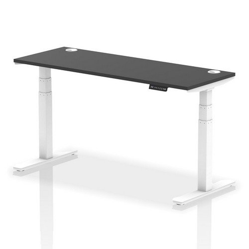 Air 1600 x 600mm Height Adjustable Office Desk Black Top Cable Ports White Leg