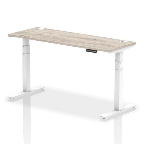Air 1600 x 600mm Height Adjustable Office Desk Grey Oak Top Cable Ports White Leg