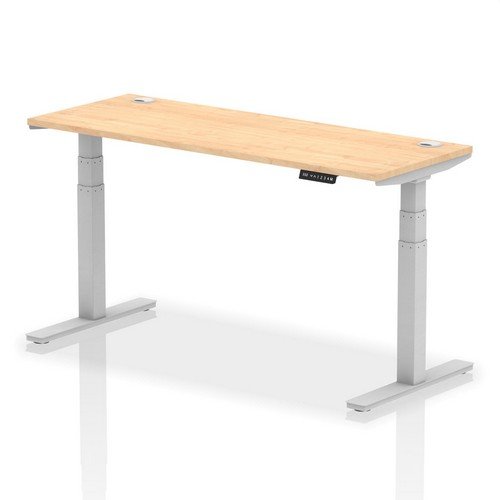 Air 1600 x 600mm Height Adjustable Office Desk Maple Top Cable Ports Silver Leg