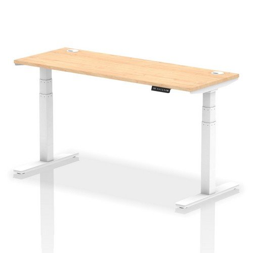 Air 1600 x 600mm Height Adjustable Office Desk Maple Top Cable Ports White Leg