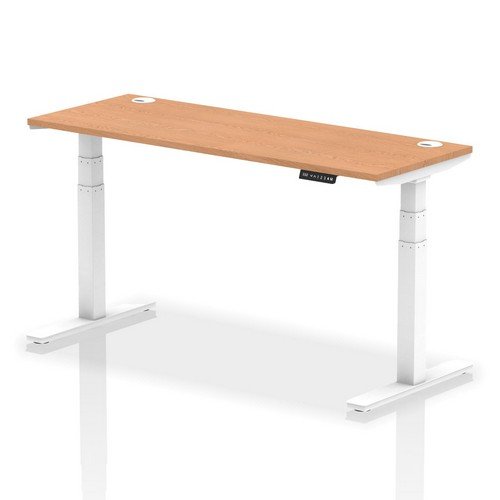 Air 1600 x 600mm Height Adjustable Office Desk Oak Top Cable Ports White Leg