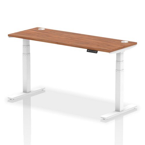 Air 1600 x 600mm Height Adjustable Office Desk Walnut Top Cable Ports White Leg
