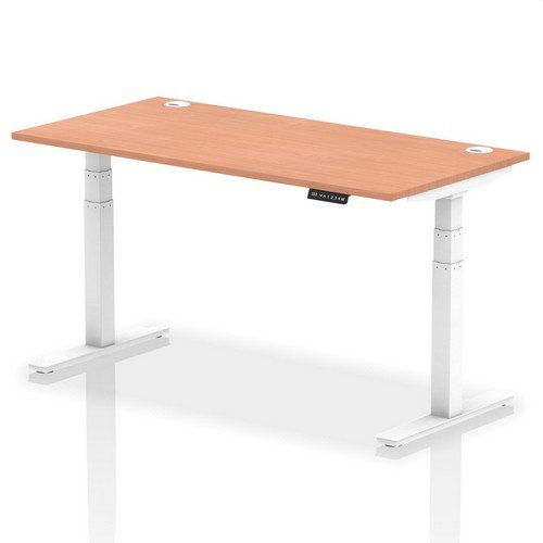 Air 1600 x 800mm Height Adjustable Office Desk Beech Top Cable Ports White Leg