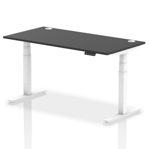 Air 1600 x 800mm Height Adjustable Office Desk Black Top Cable Ports White Leg