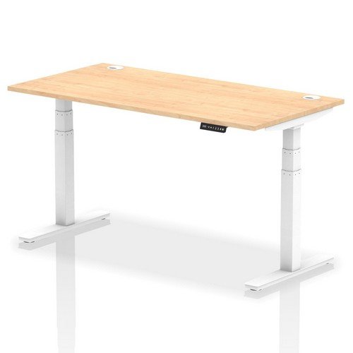 Air 1600 x 800mm Height Adjustable Office Desk Maple Top Cable Ports White Leg