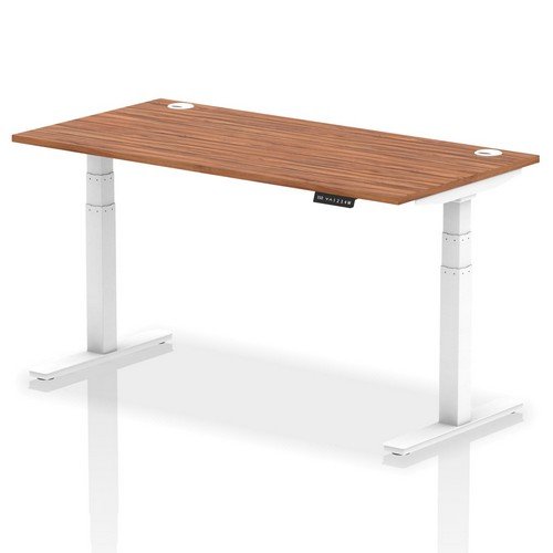 Air 1600 x 800mm Height Adjustable Office Desk Walnut Top Cable Ports White Leg