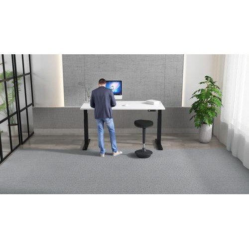 Air 1600 x 800mm Height Adjustable Office Desk White Top Cable Ports Black Leg