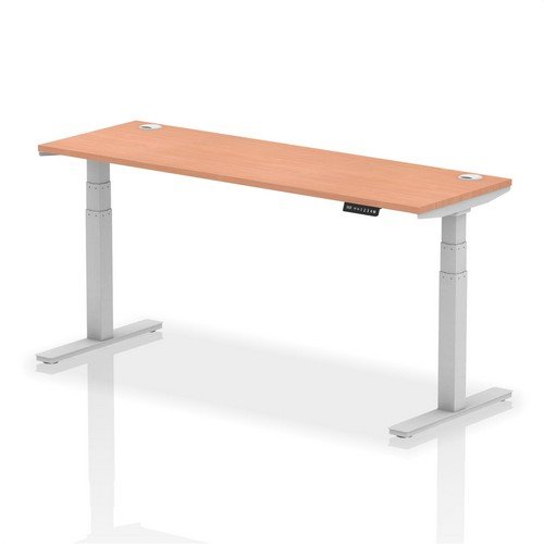 Air 1800 x 600mm Height Adjustable Office Desk Beech Top Cable Ports Silver Leg