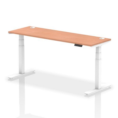Air 1800 x 600mm Height Adjustable Office Desk Beech Top Cable Ports White Leg