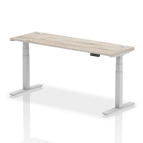 Air 1800 x 600mm Height Adjustable Office Desk Grey Oak Top Cable Ports Silver Leg
