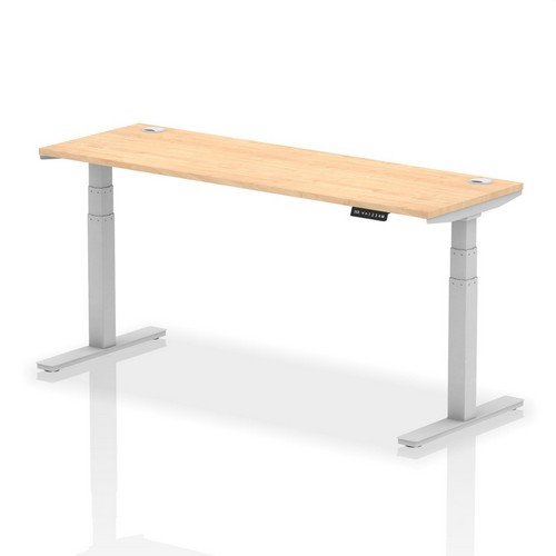 Air 1800 x 600mm Height Adjustable Office Desk Maple Top Cable Ports Silver Leg