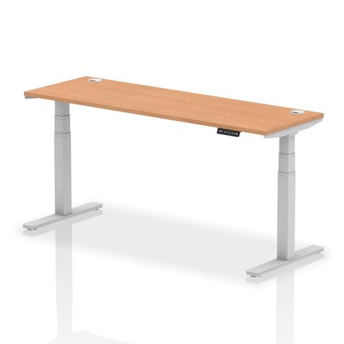 Air 1800 x 600mm Height Adjustable Office Desk Oak Top Cable Ports Silver Leg