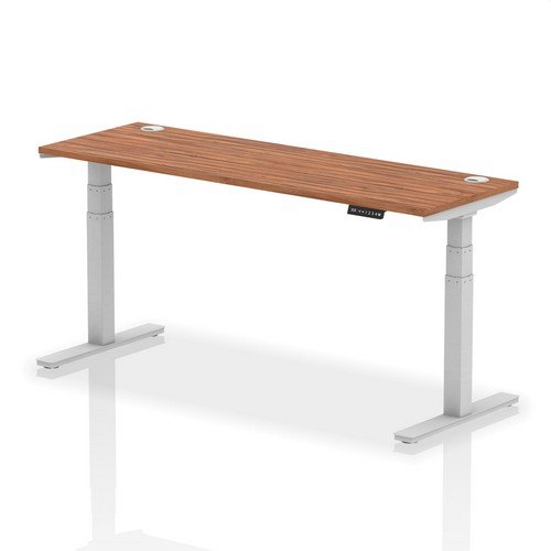 Air 1800 x 600mm Height Adjustable Office Desk Walnut Top Cable Ports Silver Leg