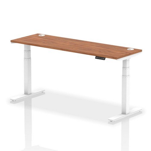 Air 1800 x 600mm Height Adjustable Office Desk Walnut Top Cable Ports White Leg
