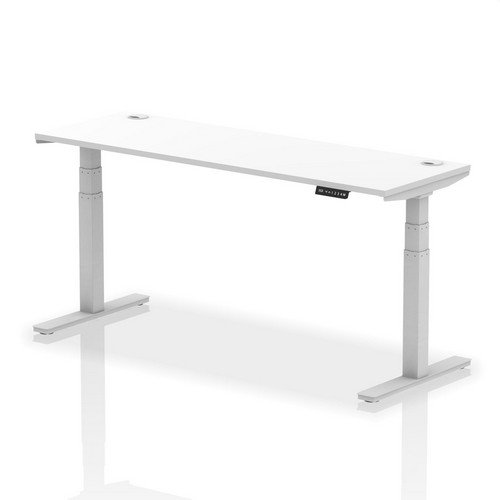 Air 1800 x 600mm Height Adjustable Office Desk White Top Cable Ports Silver Leg