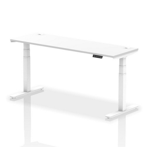Air 1800 x 600mm Height Adjustable Office Desk White Top Cable Ports White Leg