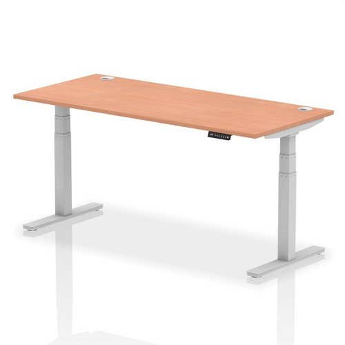 Air 1800 x 800mm Height Adjustable Office Desk Beech Top Cable Ports Silver Leg