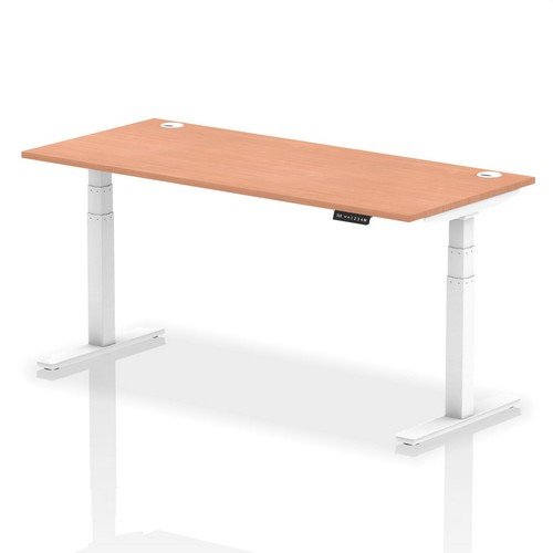 Air 1800 x 800mm Height Adjustable Office Desk Beech Top Cable Ports White Leg