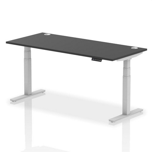 Air 1800 x 800mm Height Adjustable Office Desk Black Top Cable Ports Silver Leg