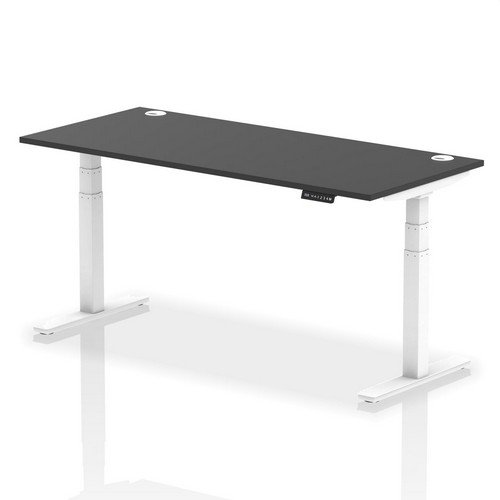 Air 1800 x 800mm Height Adjustable Office Desk Black Top Cable Ports White Leg