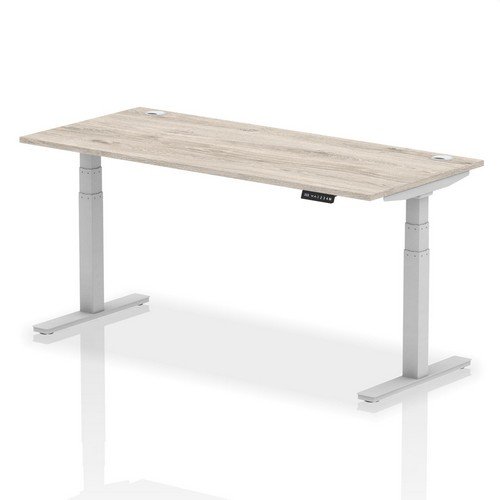 Air 1800 x 800mm Height Adjustable Office Desk Grey Oak Top Cable Ports Silver Leg