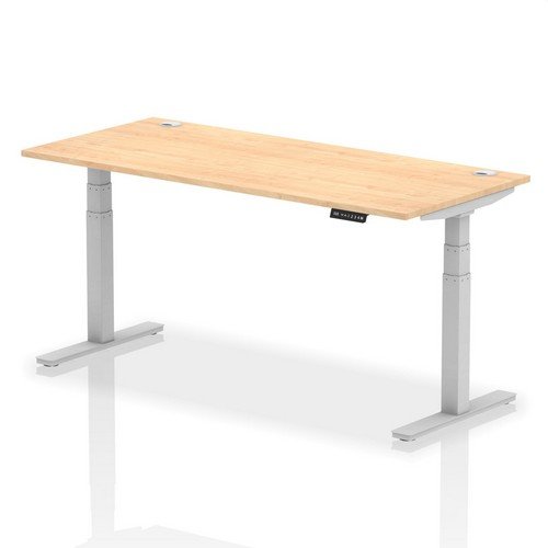 Air 1800 x 800mm Height Adjustable Office Desk Maple Top Cable Ports Silver Leg