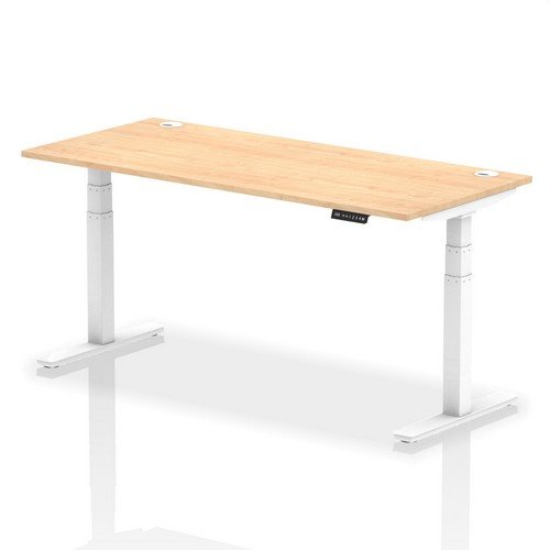Air 1800 x 800mm Height Adjustable Office Desk Maple Top Cable Ports White Leg