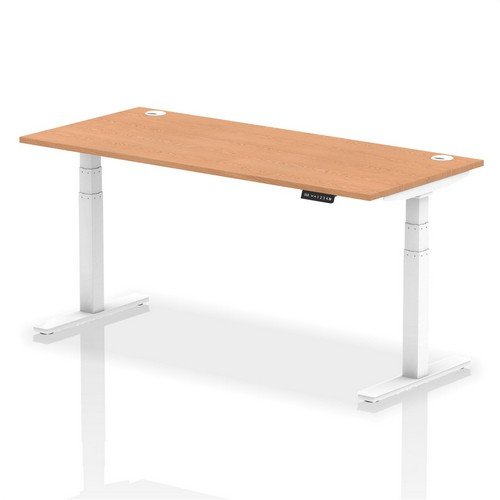 Air 1800 x 800mm Height Adjustable Office Desk Oak Top Cable Ports White Leg