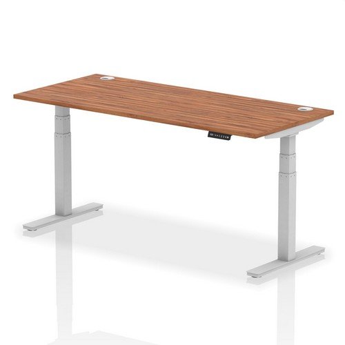 Air 1800 x 800mm Height Adjustable Office Desk Walnut Top Cable Ports Silver Leg