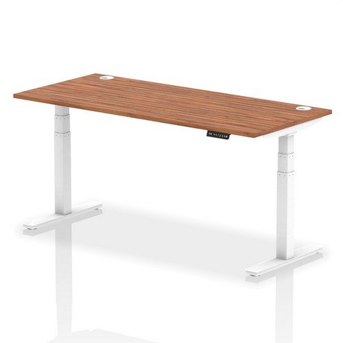 Air 1800 x 800mm Height Adjustable Office Desk Walnut Top Cable Ports White Leg