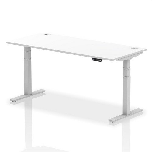 Air 1800 x 800mm Height Adjustable Office Desk White Top Cable Ports Silver Leg