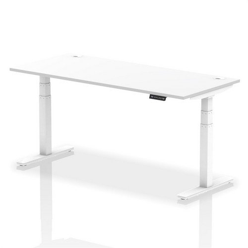 Air 1800 x 800mm Height Adjustable Office Desk White Top Cable Ports White Leg