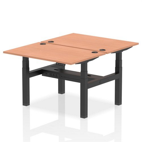 Air Back-to-Back 1200 x 800mm Height 2 Person Bench Desk Beech Top with Cable Ports Black Frame