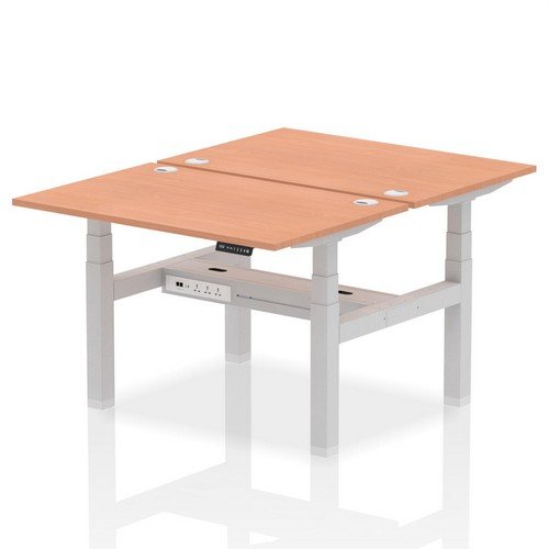 Air Back-to-Back 1200 x 800mm Height 2 Person Bench Desk Beech Top with Cable Ports Silver Frame