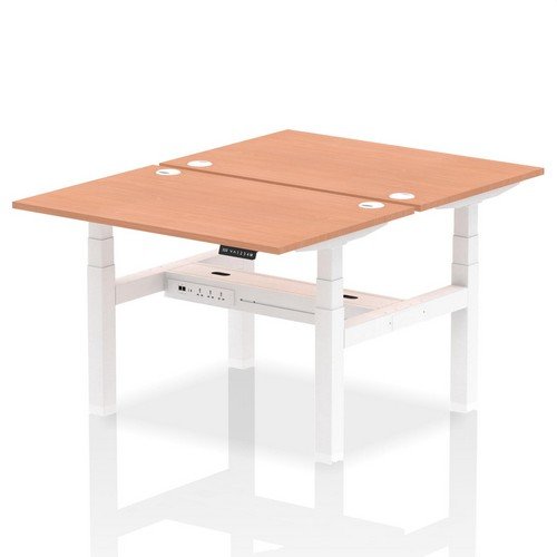 Air Back-to-Back 1200 x 800mm Height 2 Person Bench Desk Beech Top with Cable Ports White Frame