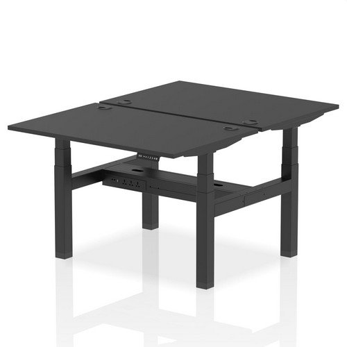 Air Back-to-Back 1200 x 800mm Height 2 Person Bench Desk Black Top with Cable Ports Black Frame