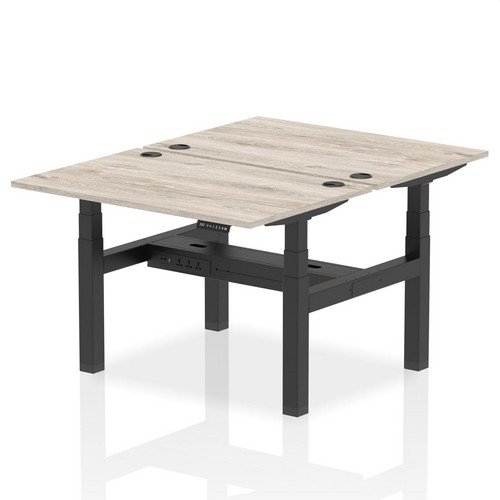 Air Back-to-Back 1200 x 800mm Height 2 Person Bench Desk Grey Oak Top with Cable Ports Black Frame
