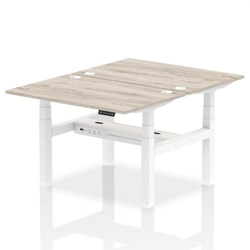 Air Back-to-Back 1200 x 800mm Height 2 Person Bench Desk Grey Oak Top with Cable Ports White Frame