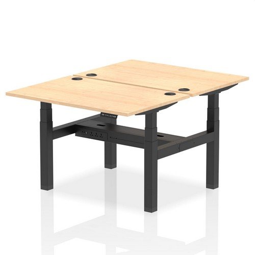 Air Back-to-Back 1200 x 800mm Height 2 Person Bench Desk Maple Top with Cable Ports Black Frame