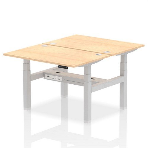 Air Back-to-Back 1200 x 800mm Height 2 Person Bench Desk Maple Top with Cable Ports Silver Frame