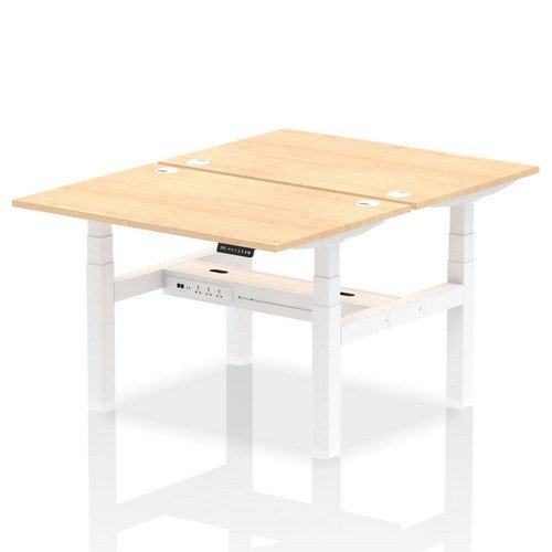 Air Back-to-Back 1200 x 800mm Height 2 Person Bench Desk Maple Top with Cable Ports White Frame